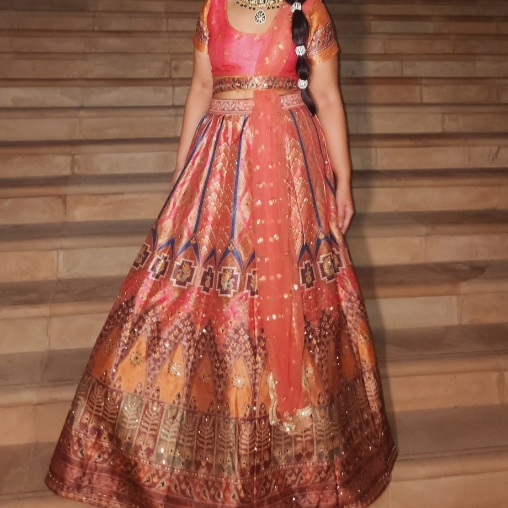 Vibrant Orange and Pink Lehenga
